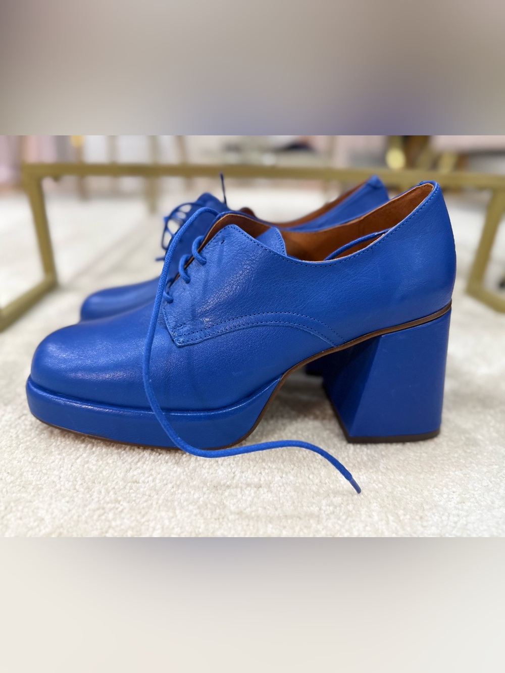 Women’s Fashion Lace-Up Chunky Heel Shoe in Electric Blue - Picture 4 of 7